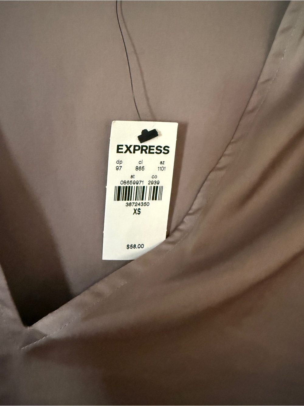 Express Taupe Satin Long-Sleeve V-Neck Blouse NWT - Picture 2 of 4